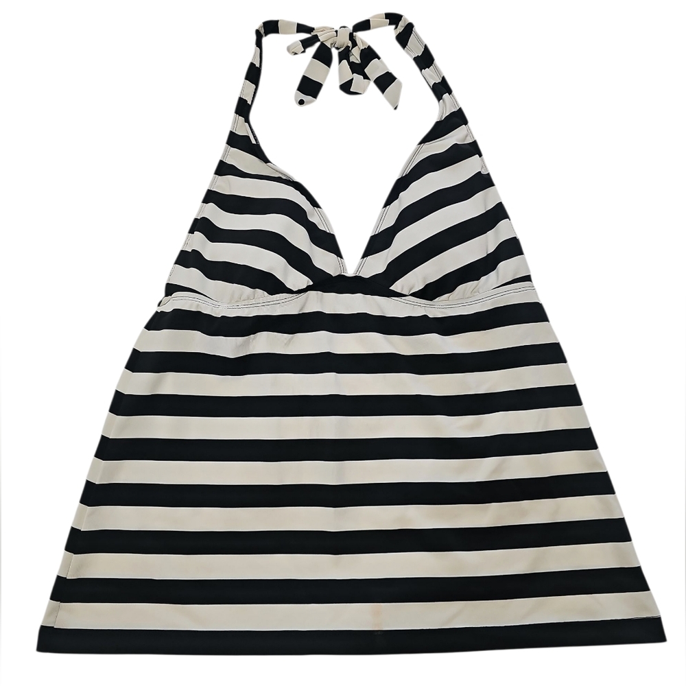 Black & White Striped Halter Tankini Top